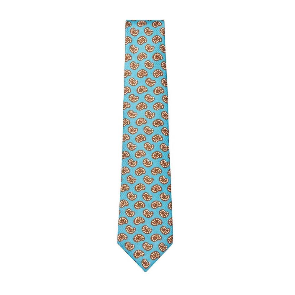 NEW KITON men's paisley print tie in turquoise mix